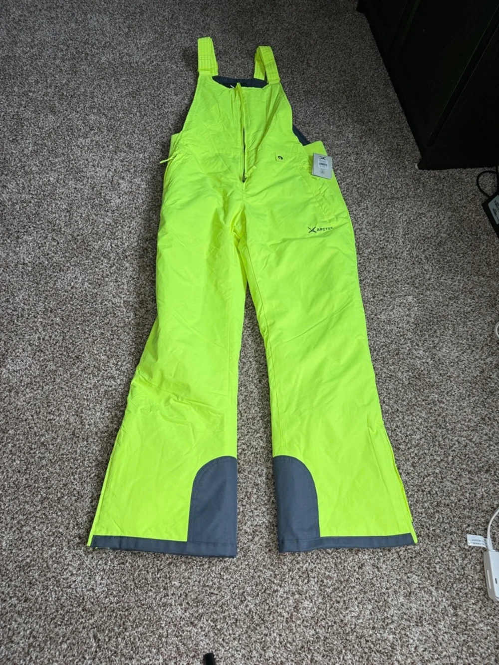Arctix Neon Yellow High-Visibility Snow Bib Overalls with Gray Reinforcement - Picture 1 of 4